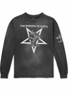 SAINT Mxxxxxx - Burning Of Earth Distressed Printed Cotton-Jersey T-Shirt - Gray