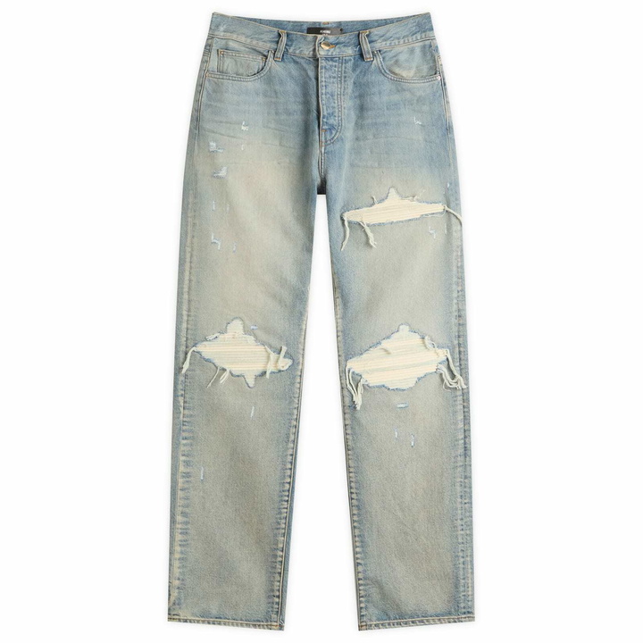 Photo: AMIRI Men's Suede Straight Mx1 Jean in Antique Indigo