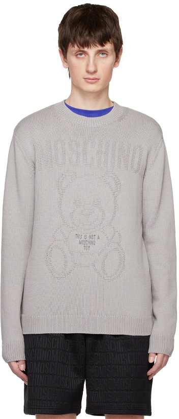 Photo: Moschino Gray 'This Is Not A Moschino Toy' Sweater