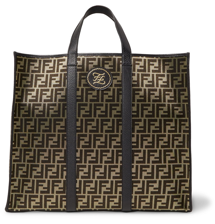 Photo: Fendi - Leather-Trimmed Logo-Jacquard Canvas Tote Bag - Brown