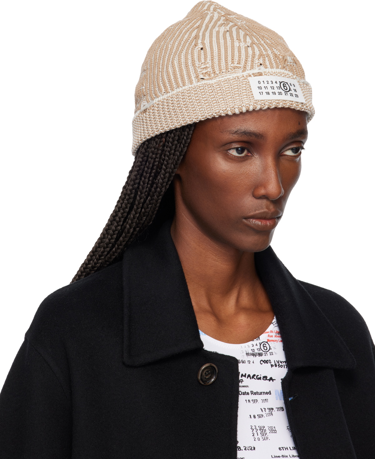 MM6 Maison Margiela Beige Amended Optical Ribs Beanie