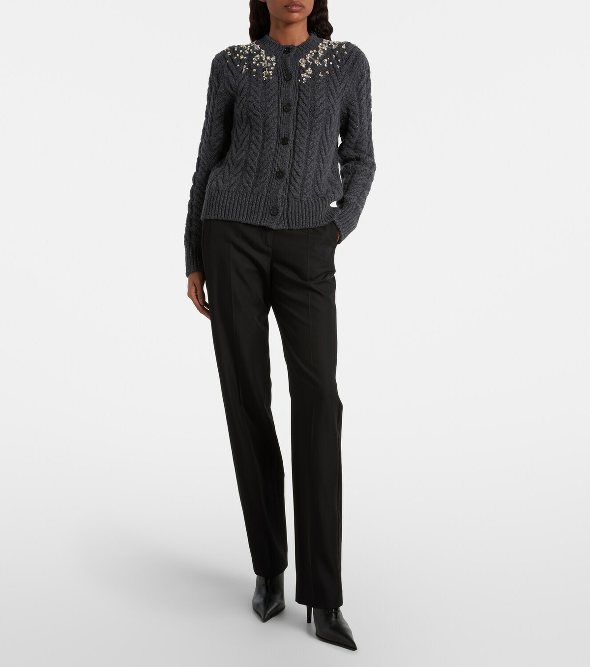 McQueen Embellished wool and cashmere cardigan