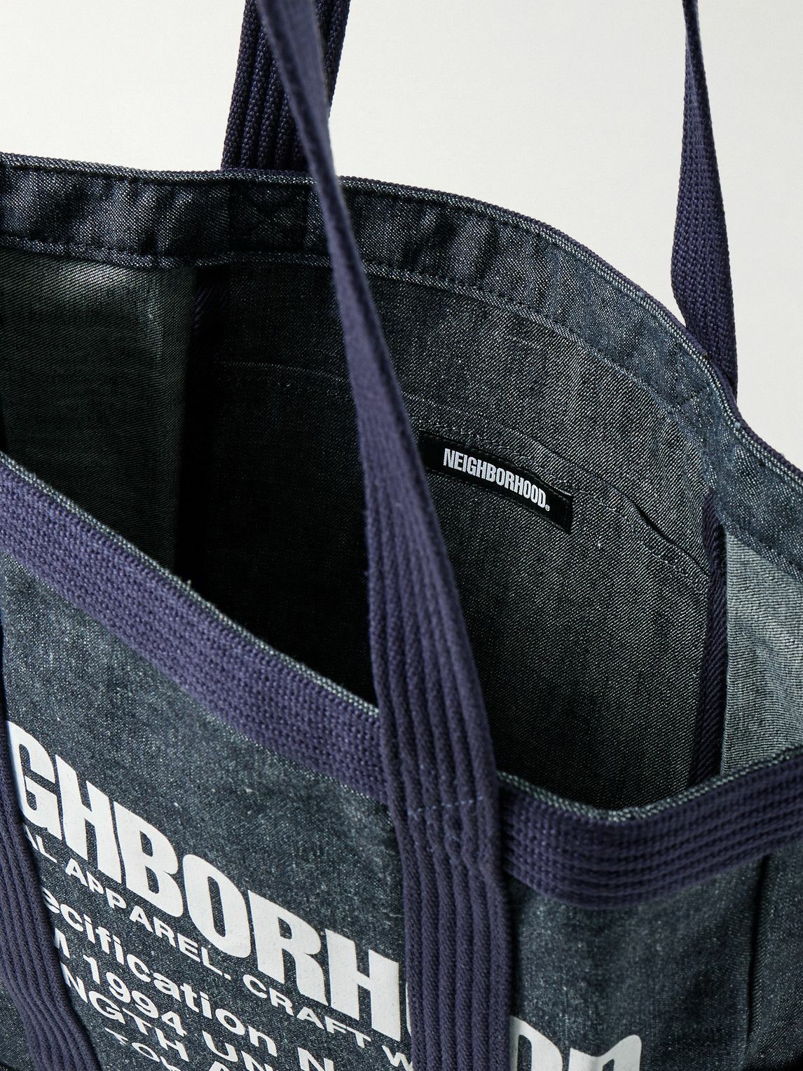 Neighborhood - Canvas-Trimmed Logo-Print Denim Tote Bag