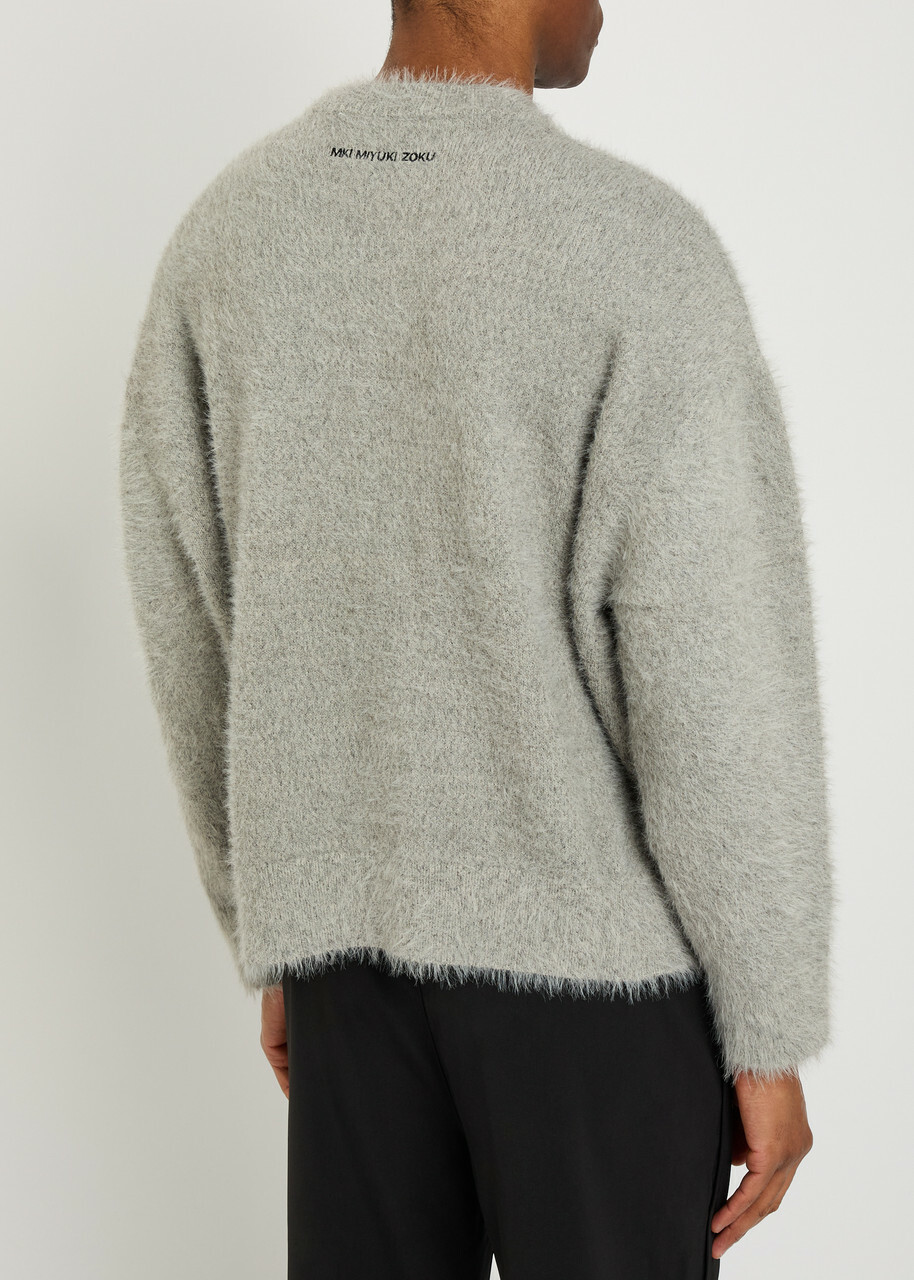 Mki Miyuki Zoku Logo-embroidered Brushed Knit Jumper Grey