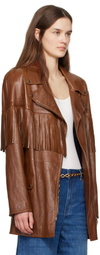 Chloé Brown Belted Fringed Leather Jacket