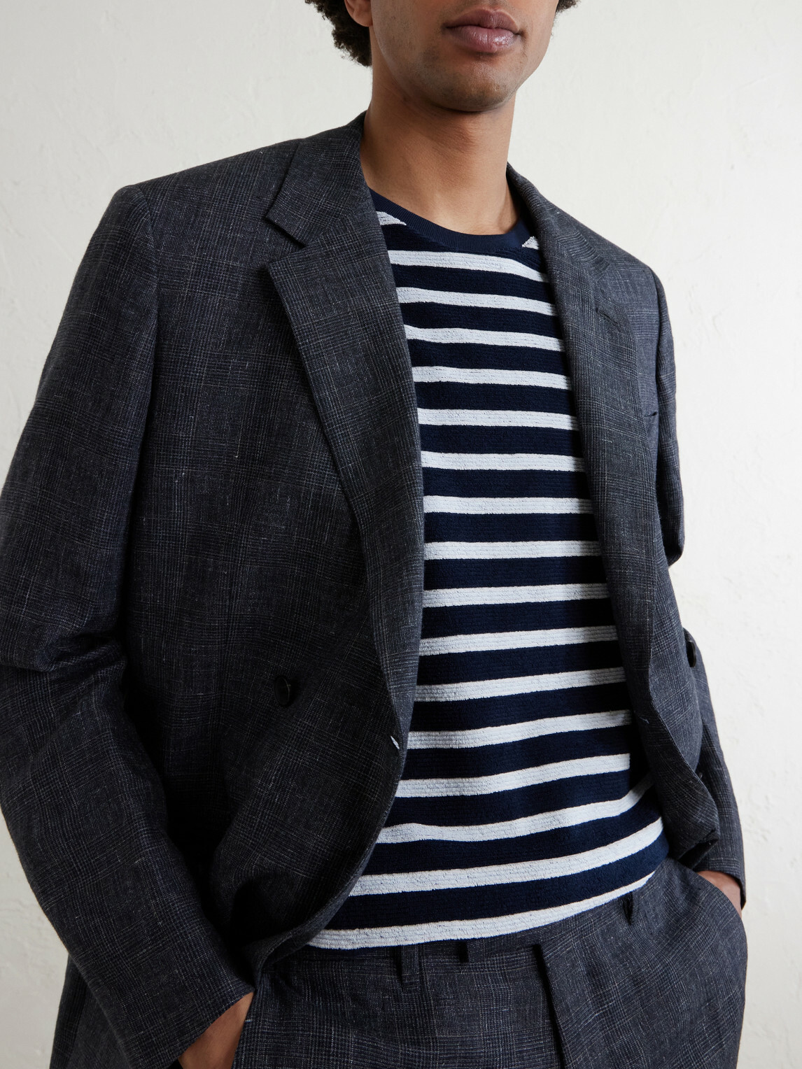 Mr P. - Striped Cotton Terry T-shirt - Blue
