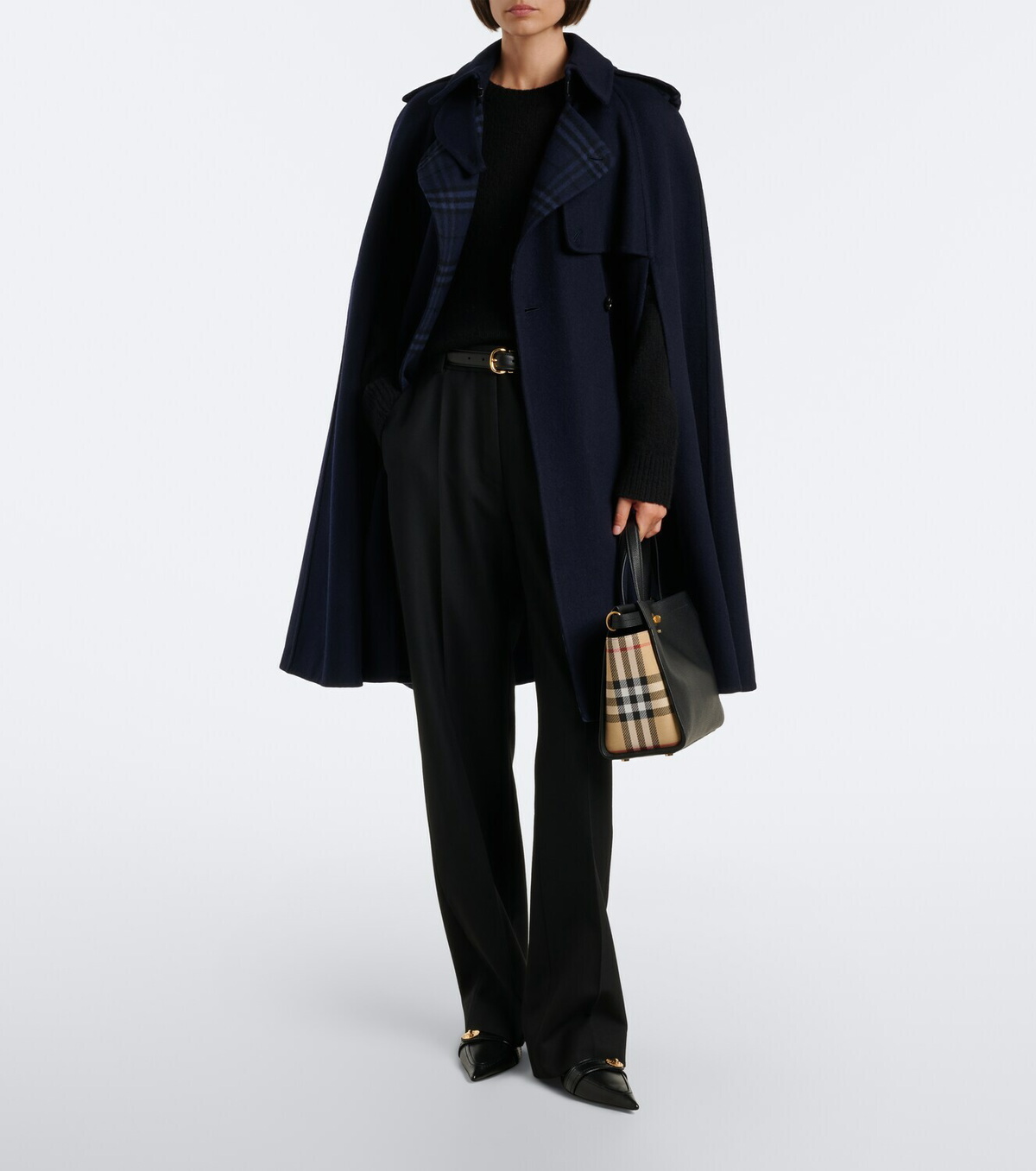 Burberry Burberry Check belted wool cape