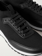 Brioni - Leather-Trimmed Stretch-Knit Sneakers - Black