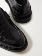 VINNY'S - Romeo Croc-Effect Leather Penny Loafers - Black - EU 40