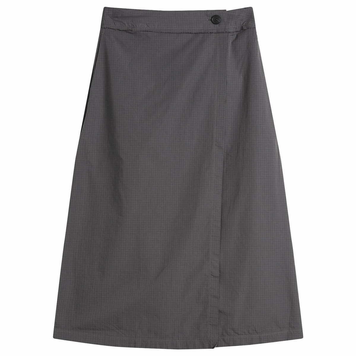 mfpen Women's Classic Wrap Skirt in Mushroom Micro Check Poplin