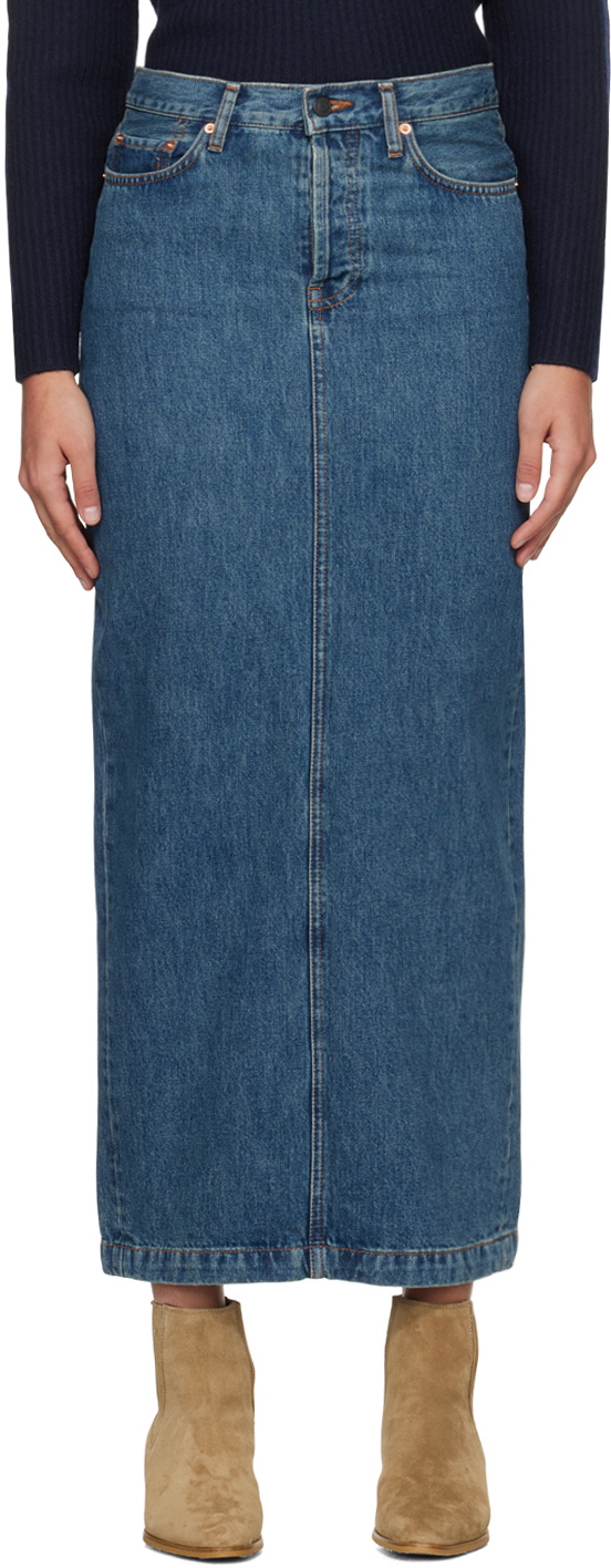 WARDROBE.NYC Indigo Column Denim Maxi Skirt WARDROBE.NYC