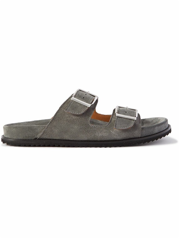 Photo: Mr P. - David Buckled Regenerated Suede by evolo® Sandals - Gray