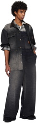 Khoki Black Vintage-Effect Work Overalls