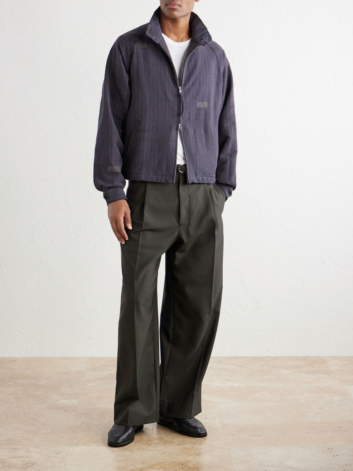 Kardo - Stanley Embroidered Pinstriped Cotton Bomber Jacket - Blue