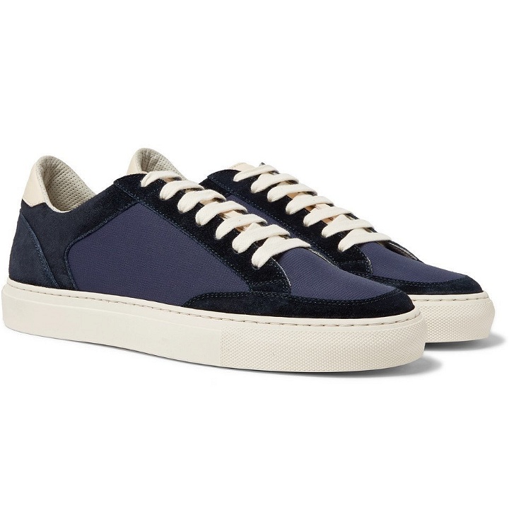 Photo: Brunello Cucinelli - Leather-Trimmed Suede and Ripstop Sneakers - Navy