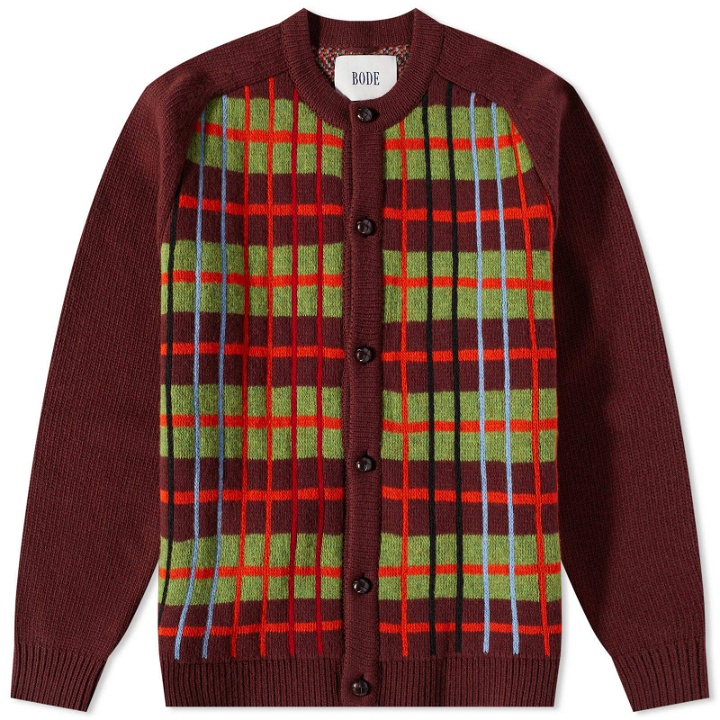 Photo: Bode Men's County Plaid Cardigan in Brown Multi