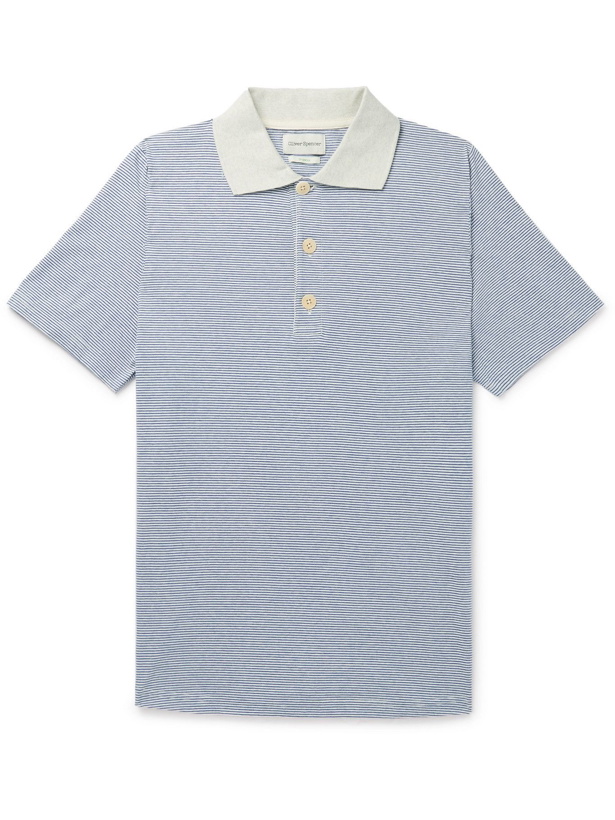 Photo: OLIVER SPENCER - Tabley Organic Cotton Polo Shirt - Blue