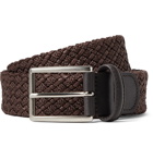 Anderson's - 3.5cm Leather-Trimmed Woven Elastic Belt - Brown