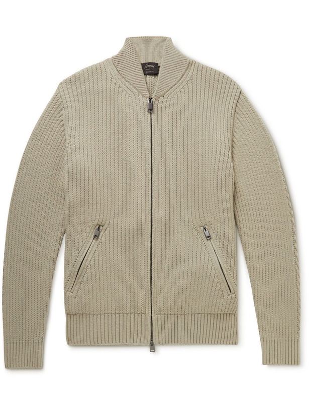 Photo: Brioni - Ribbed Wool Zip-Up Cardigan - Neutrals