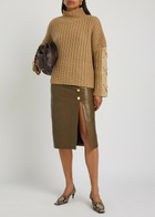 Skiim Lucy Leather Midi Skirt Khaki