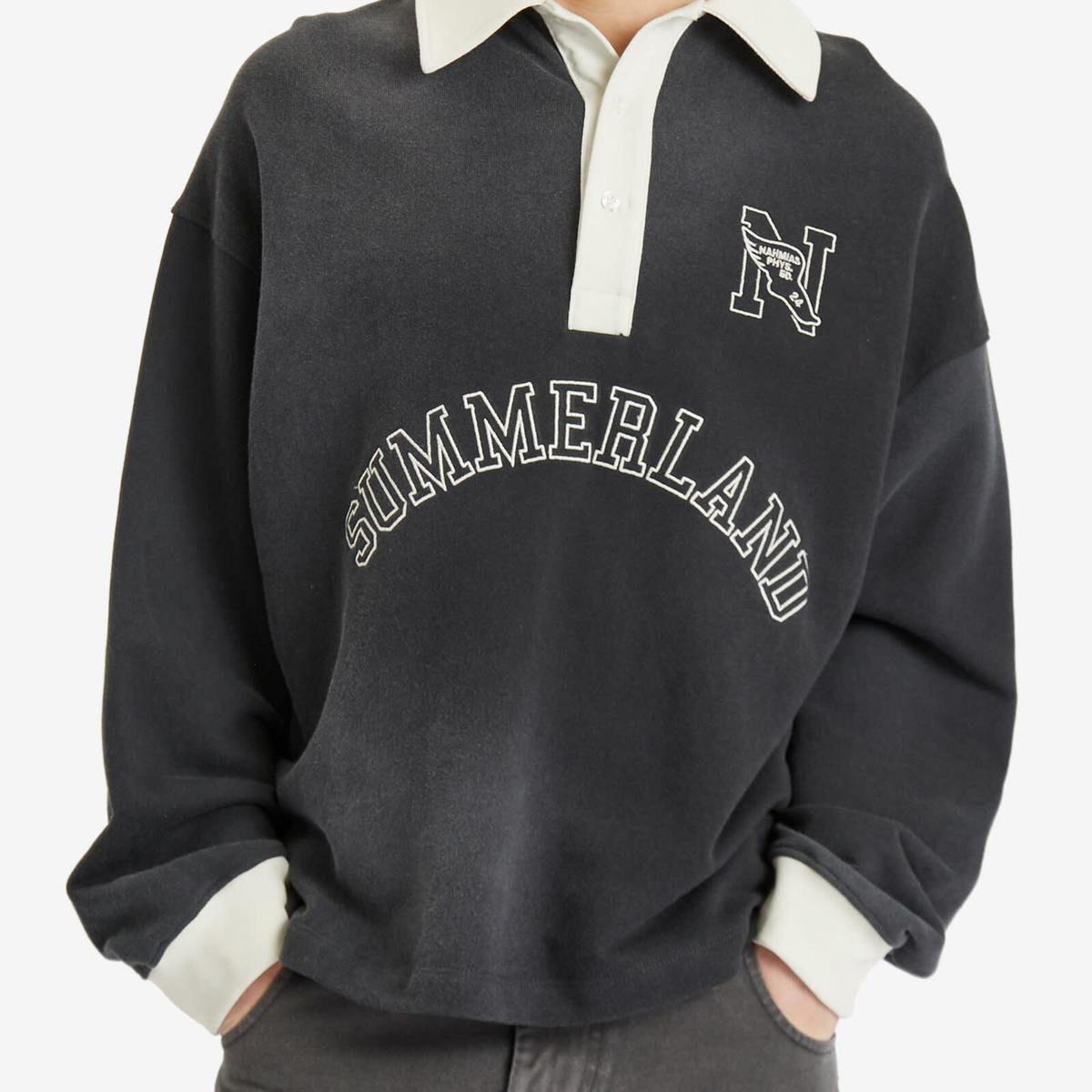 Nahmias Men's N Long Sleeve Polo in Black Terry