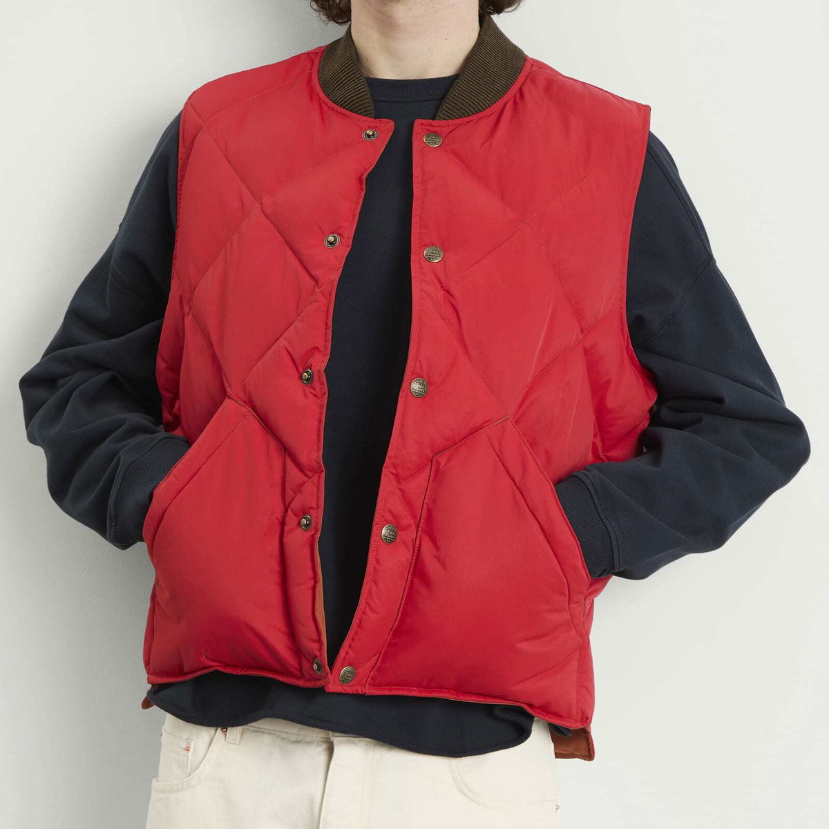 RRL Men's Down William Vest in Vintage Orange