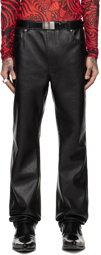 Photo: LU'U DAN Black Straight-Leg Faux-Leather Trousers