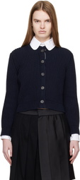 Thom Browne Navy Full Stitch Cropped Crew Neck Cardigan