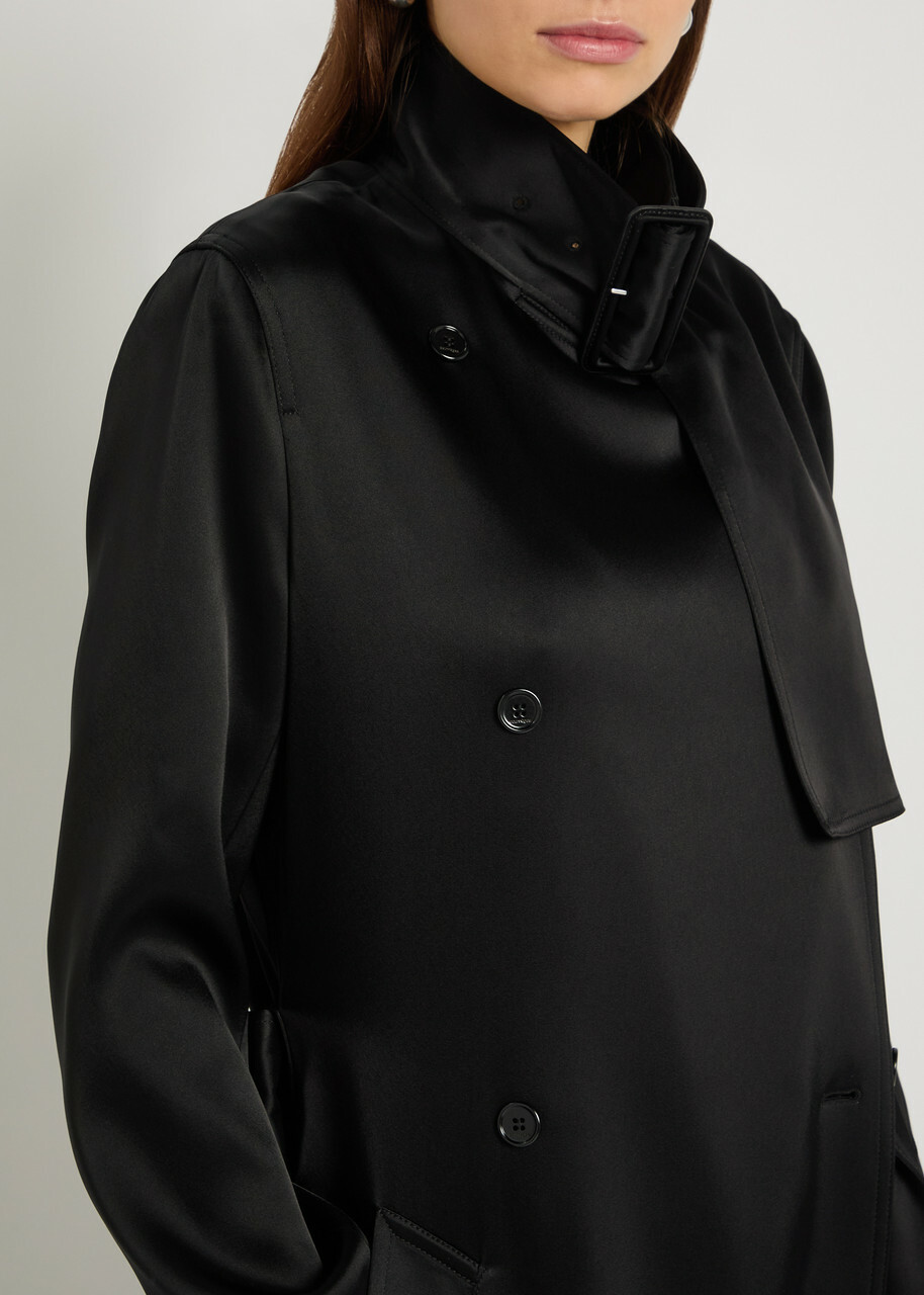 Courrèges Double-breasted Satin Trench Coat Black