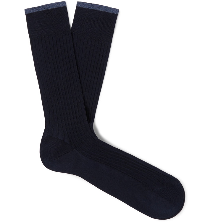 Photo: Ermenegildo Zegna - Ribbed Cotton-Blend Socks - Blue