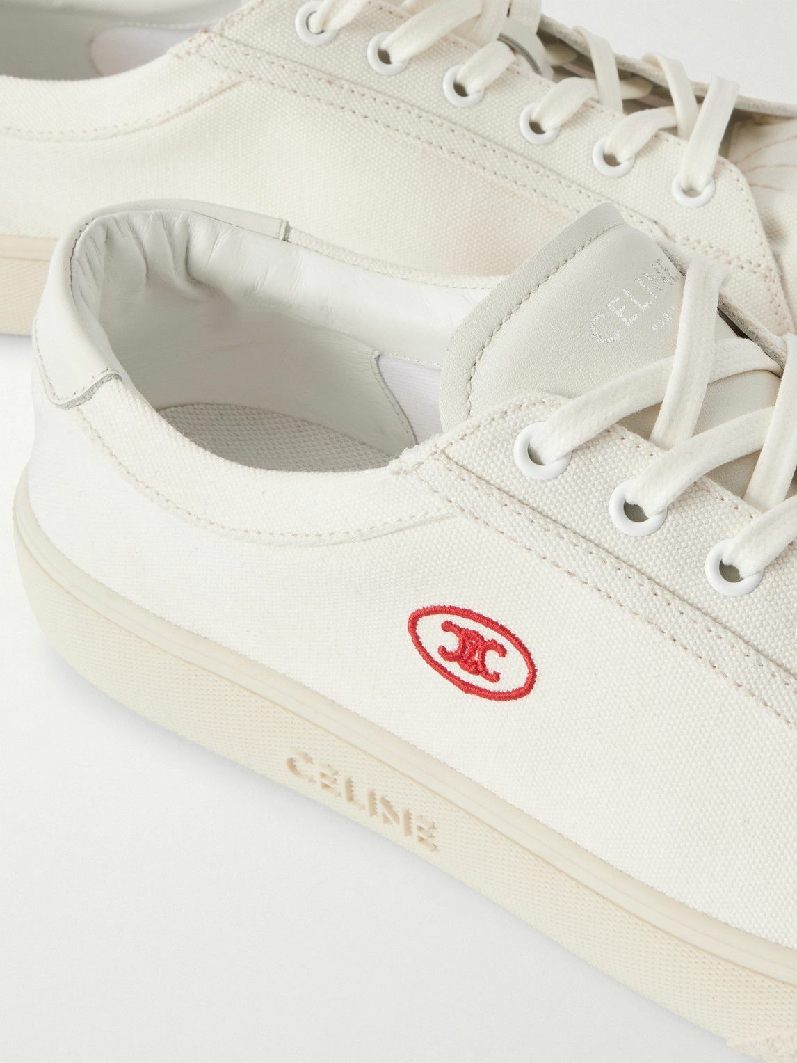 CELINE - Leather-Trimmed Logo-Embroidered Canvas Sneakers - White