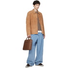 BOSS Tan Button-Up Suede Checkered Lining Leather Jacket