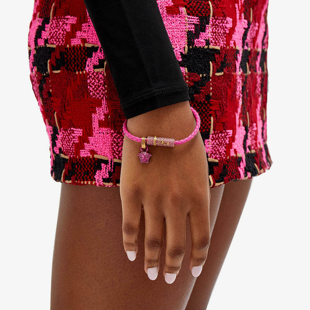 Versace Women's Medusa Head Leather Bracelet in Pink Versace