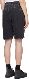 SUNNEI Black Pleated Denim Shorts
