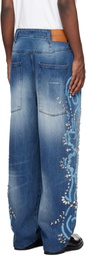 BLUEMARBLE Blue Hand Embroidered Relaxed Jeans