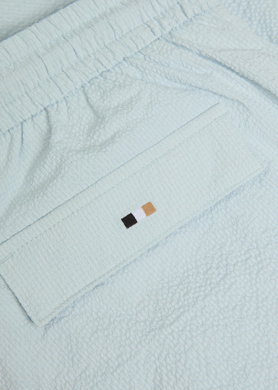Boss Stretch-seersucker Swim Shorts Blue