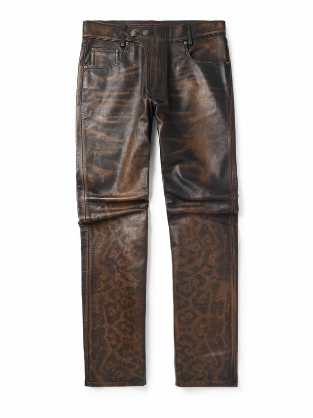 Photo: 424 - Straight-Leg Leopard-Print Leather Trousers - Black