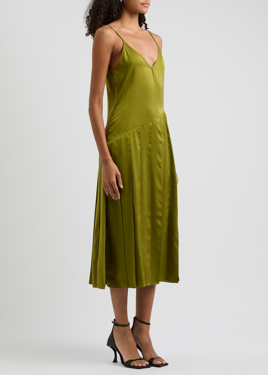 JW Anderson Pleated Crepe de Chine Midi Dress Green JW Anderson