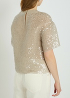 Brunello Cucinelli Embellished Silk Blouse Silver