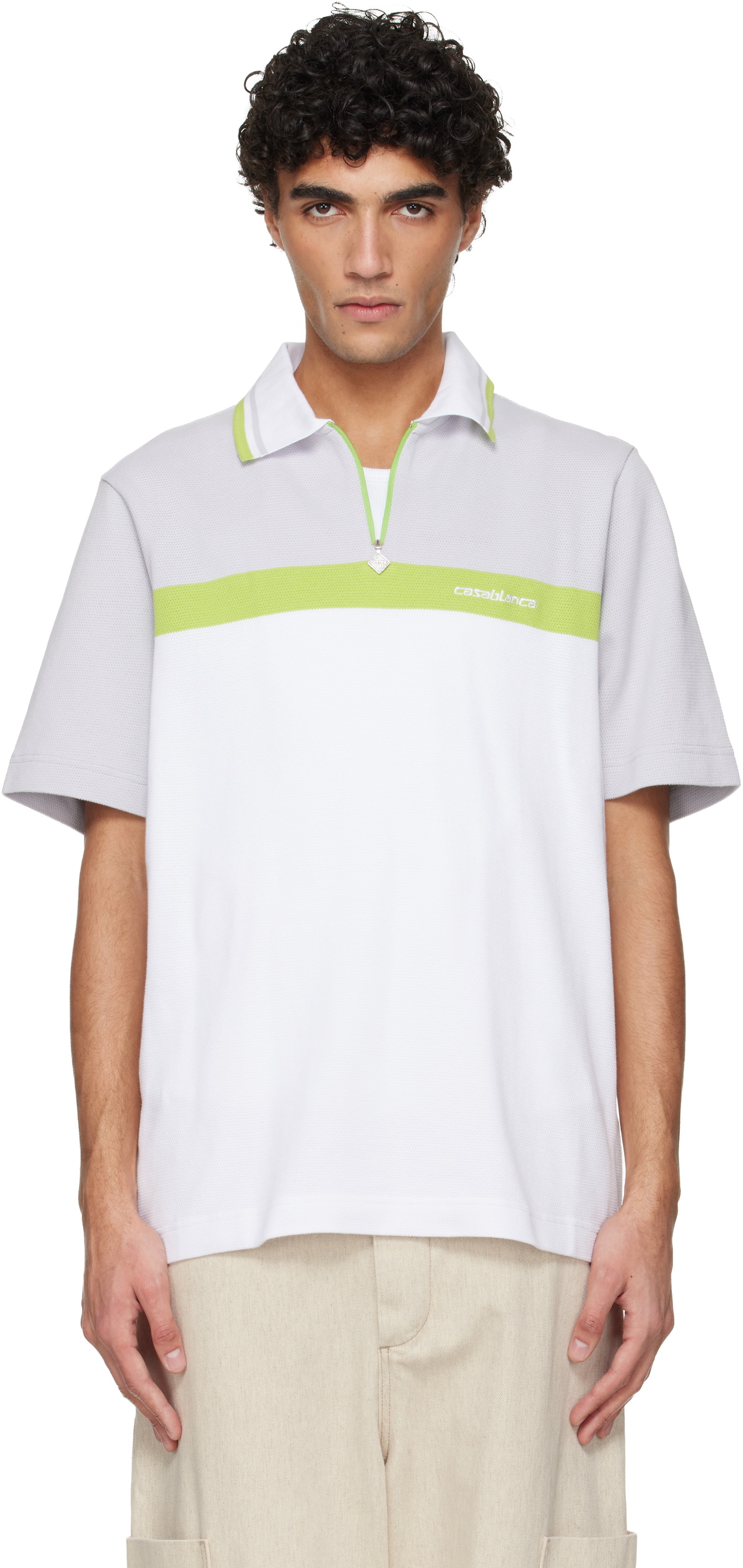 Casablanca White & Blue Color Block Polo Casablanca