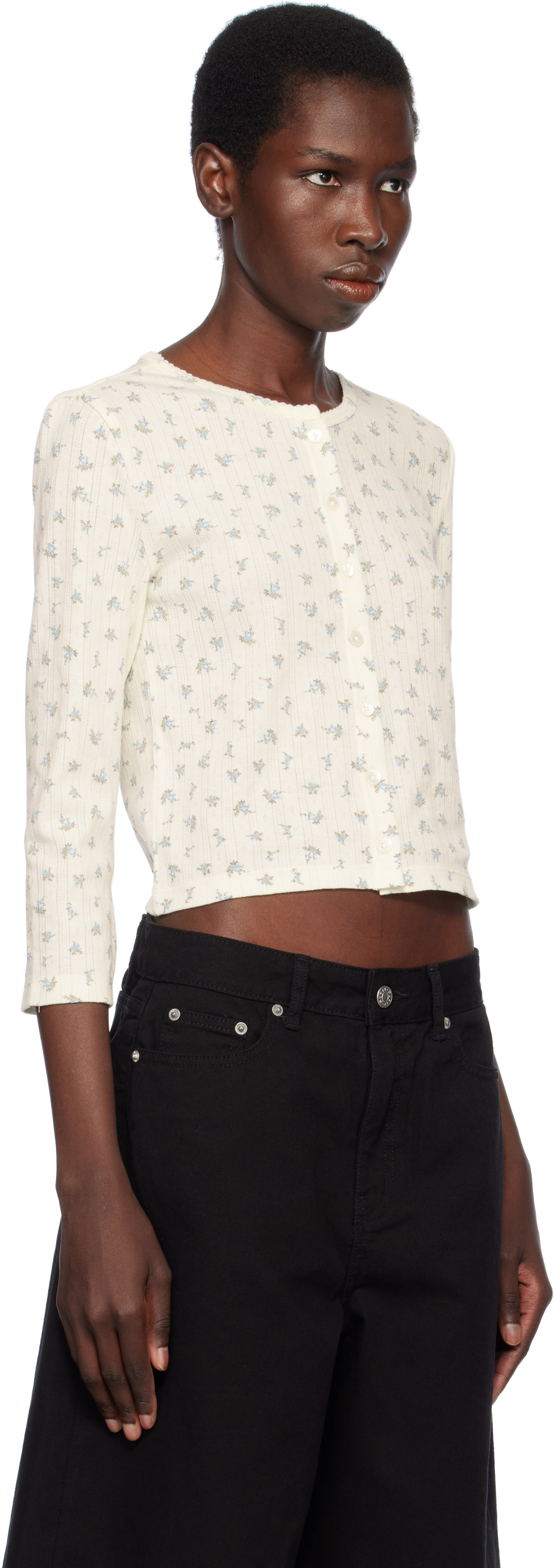 Dunst Off-White Pointelle Crewneck Cardigan