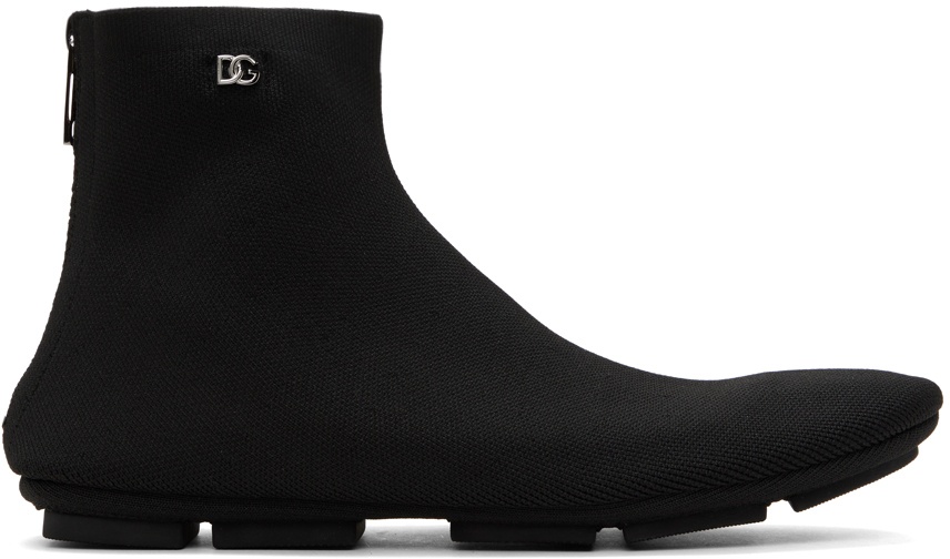 Photo: Dolce&Gabbana Black Stretch Mesh Ankle Boots