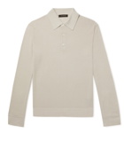 ERMENEGILDO ZEGNA - Herringbone Silk and Wool-Blend Polo Shirt - Neutrals