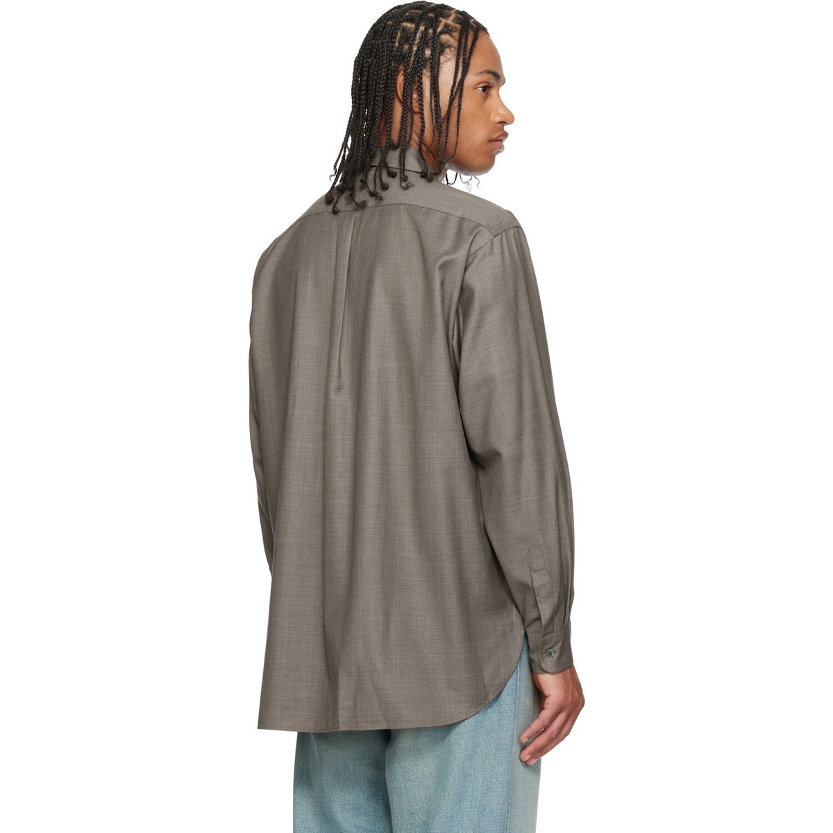 ssstein Taupe Extra Fine Wool Oversized Regular Collar Shirt