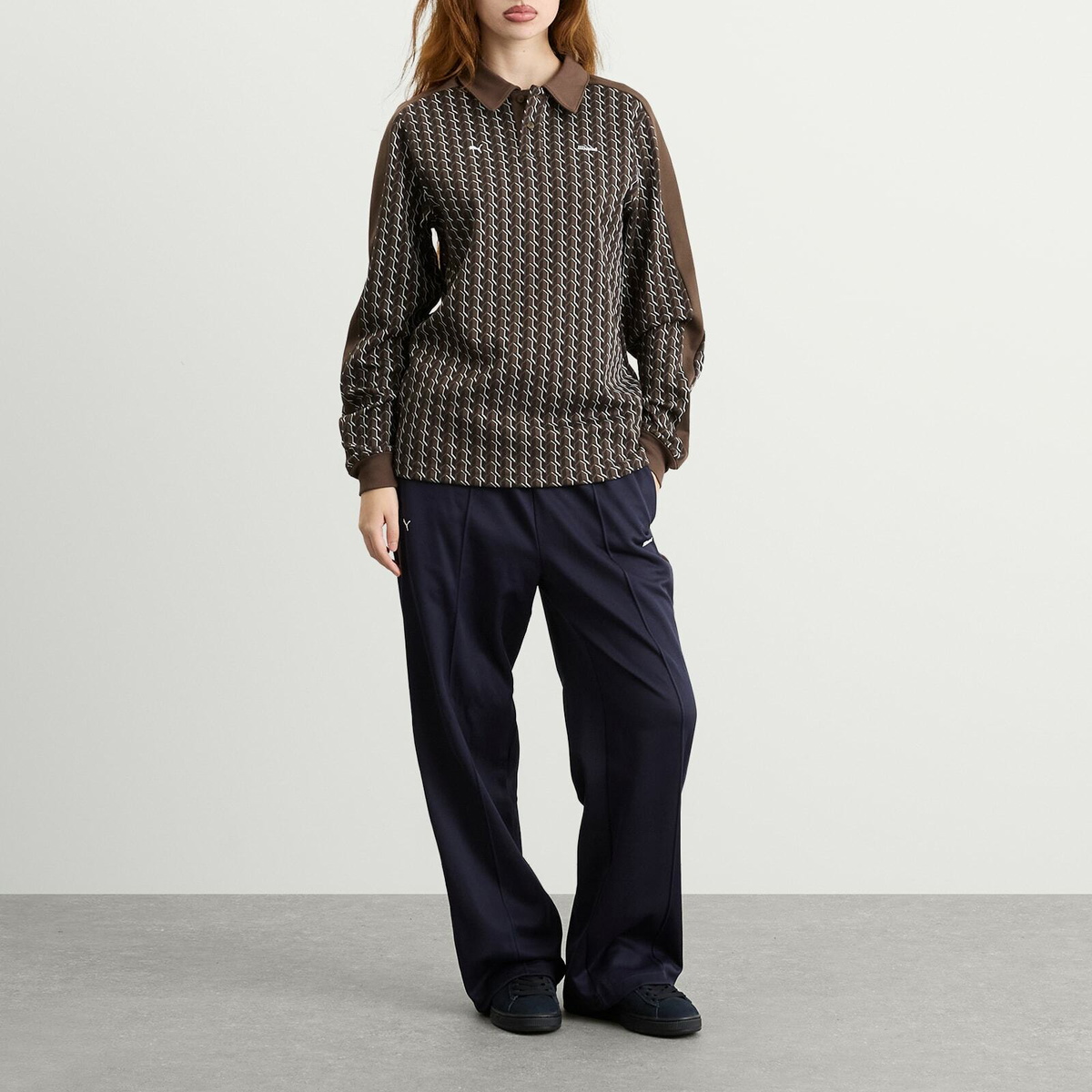 Puma x JJJJound T7 Long Sleeve Polo in Chocolate