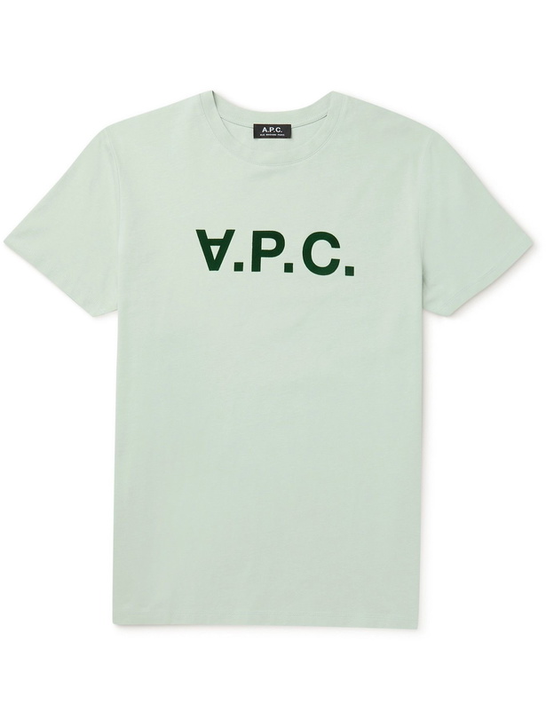 Photo: A.P.C. - Logo-Flocked Organic Cotton-Jersey T-Shirt - Green