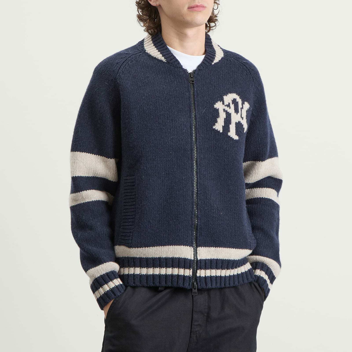 No Problemo Men's NYP Varsity Zip Knit in Navy