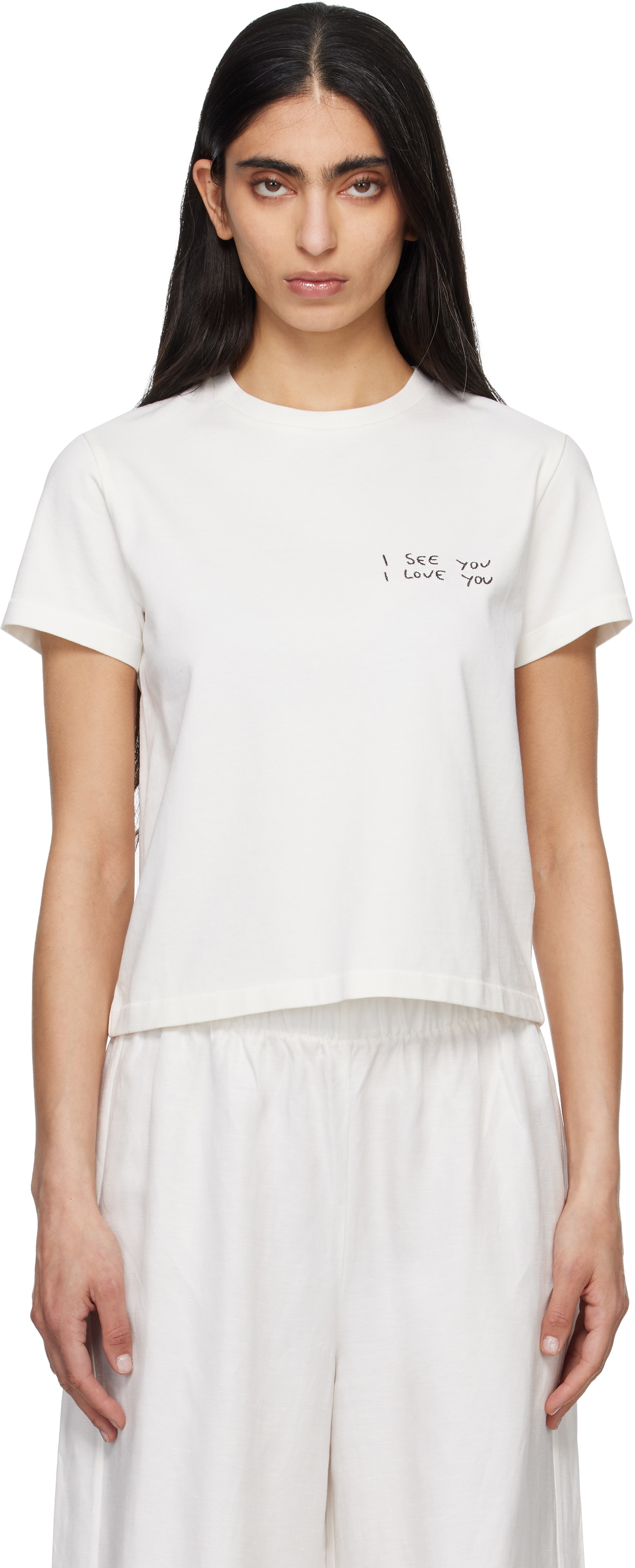 ANINE BING White Shelley 'I See You I Love You' T-shirt