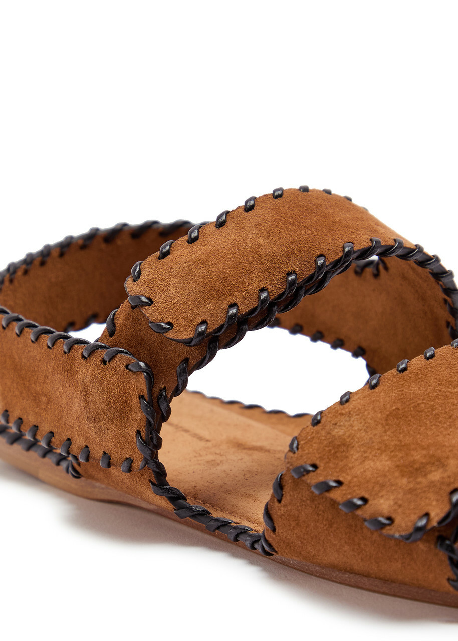 Khaite Boden Whipstitch Suede Sandals Brown