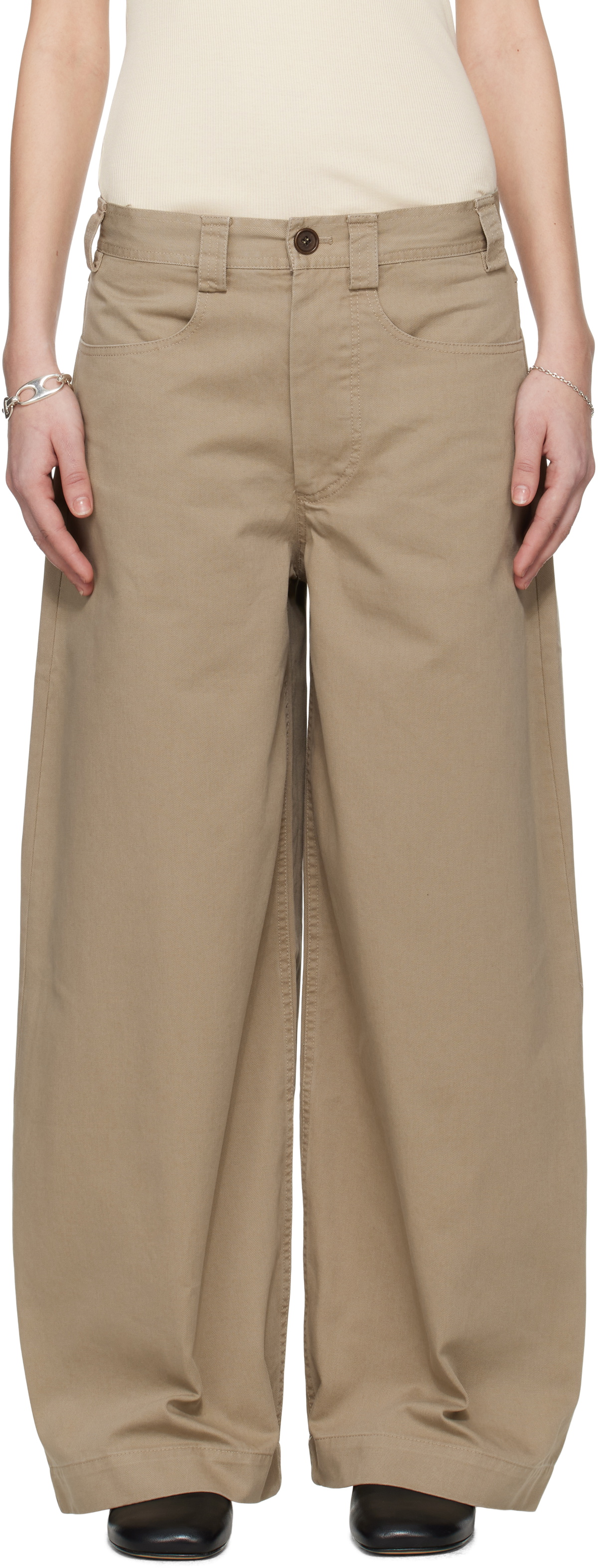 Meta Campania Collective Taupe Egon Wide-Leg Washed Midweight Cotton Trousers